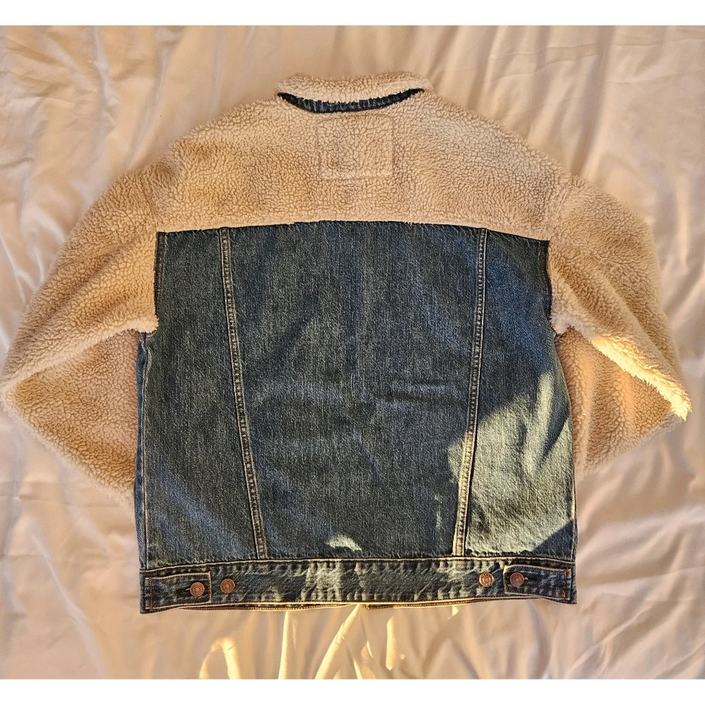 American Eagle S Cream Sherpa Denim Jacket - Picture 9 of 11